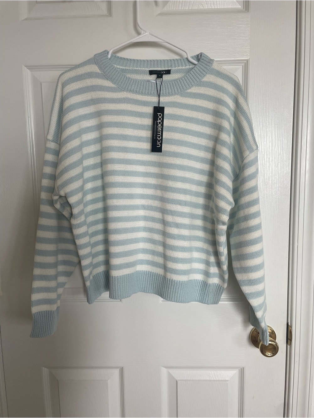 Papermoon Light Blue & White Striped Crewneck Sweater